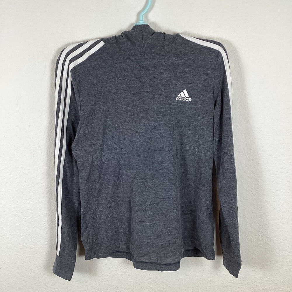 Adidas Womens Shirt Sz M Long Sleeve Hoodie Pullover Solid Gray Stretch